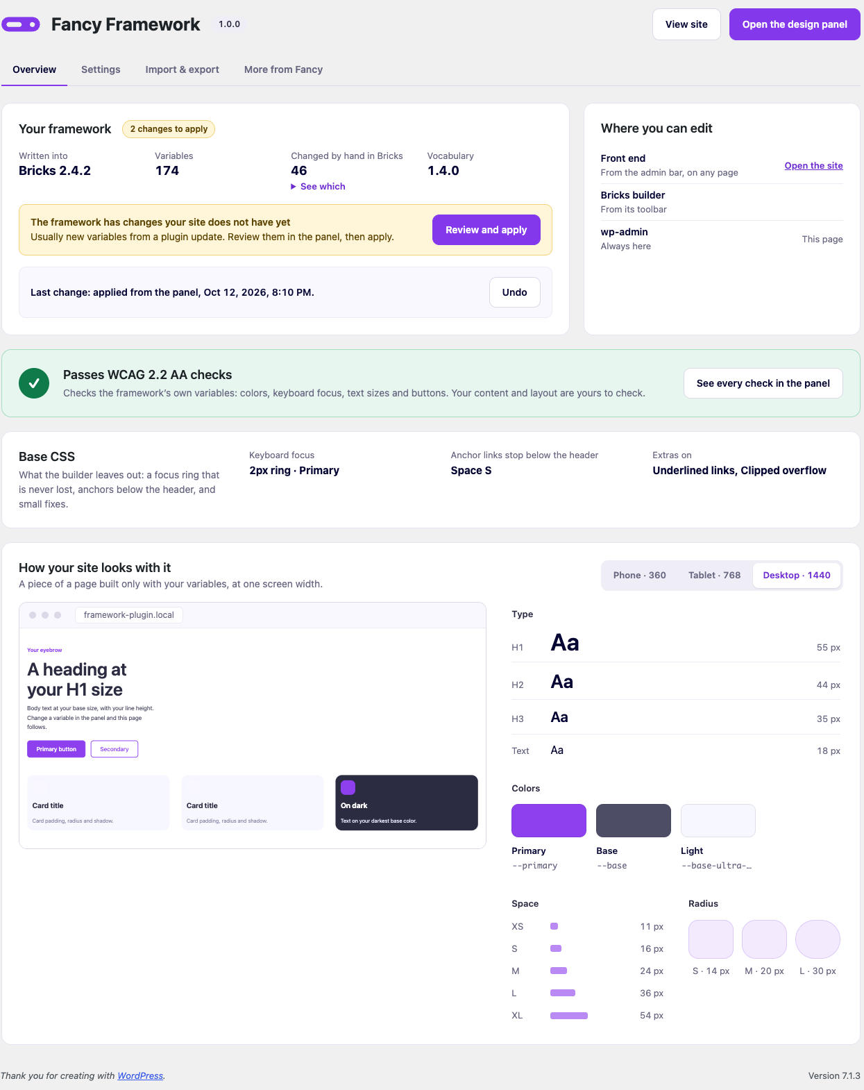 The Overview tab of the plugin's wp-admin screen